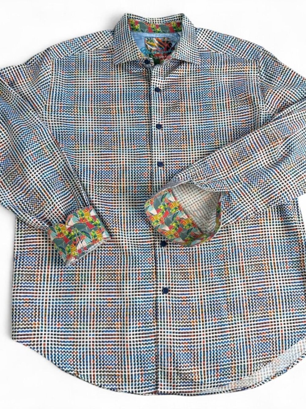 Robert Graham Button Up Shirt Mens L Multicolor Cotton Leaf Print Cuffs